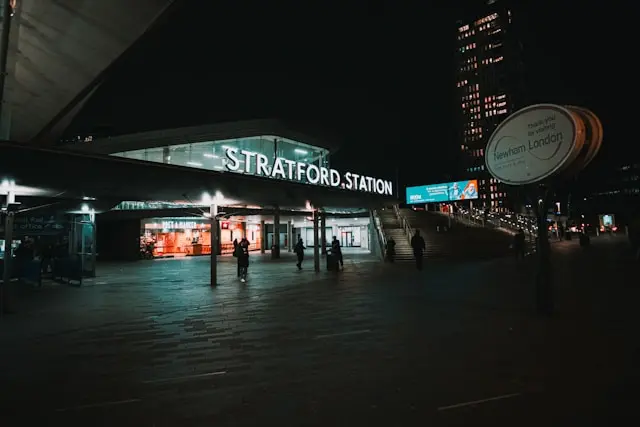 Stratford Station, Newham, East London at night